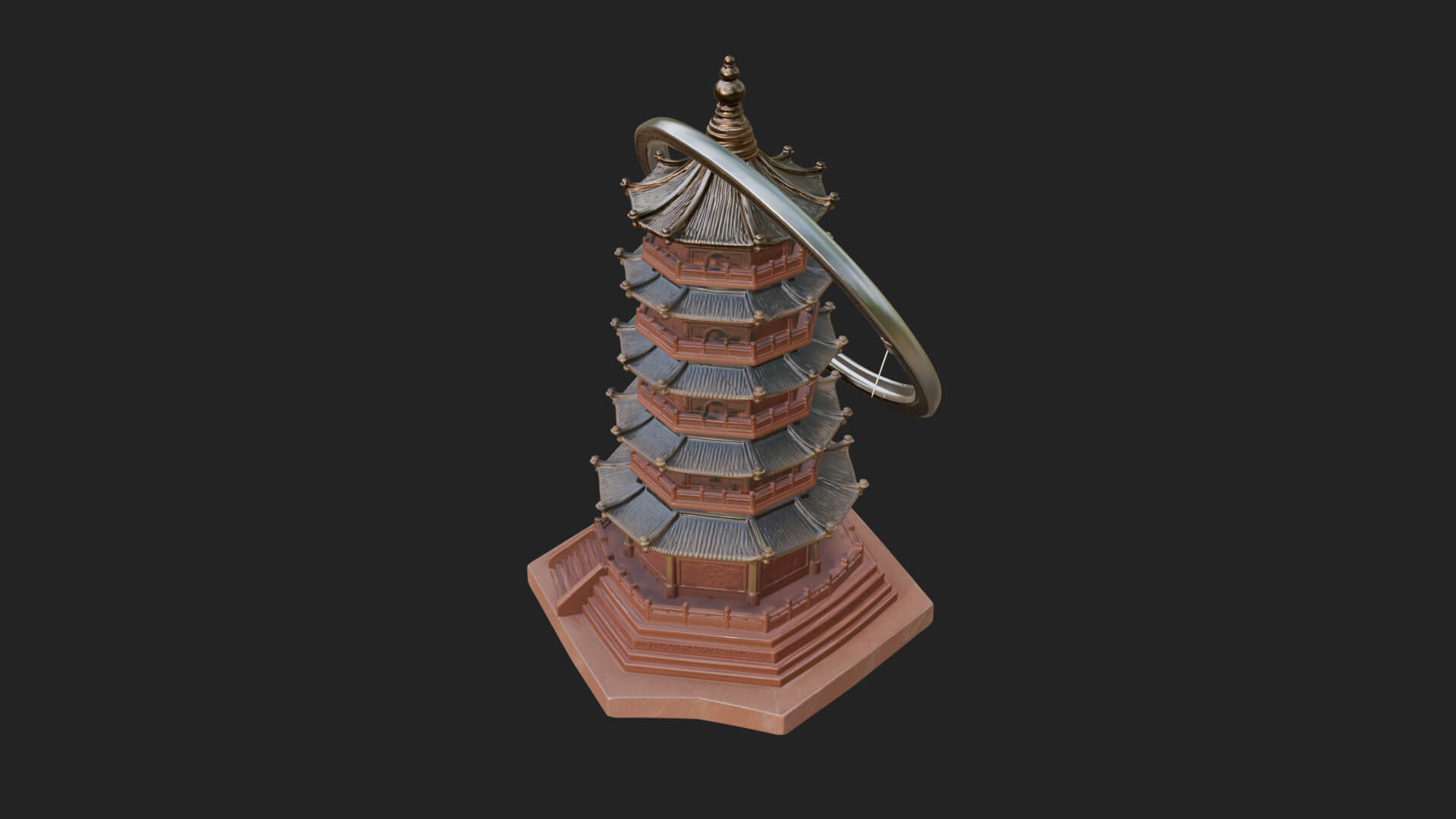 Ringed Orbit Pagoda Tower Design 4 3D Print Model 3D Model