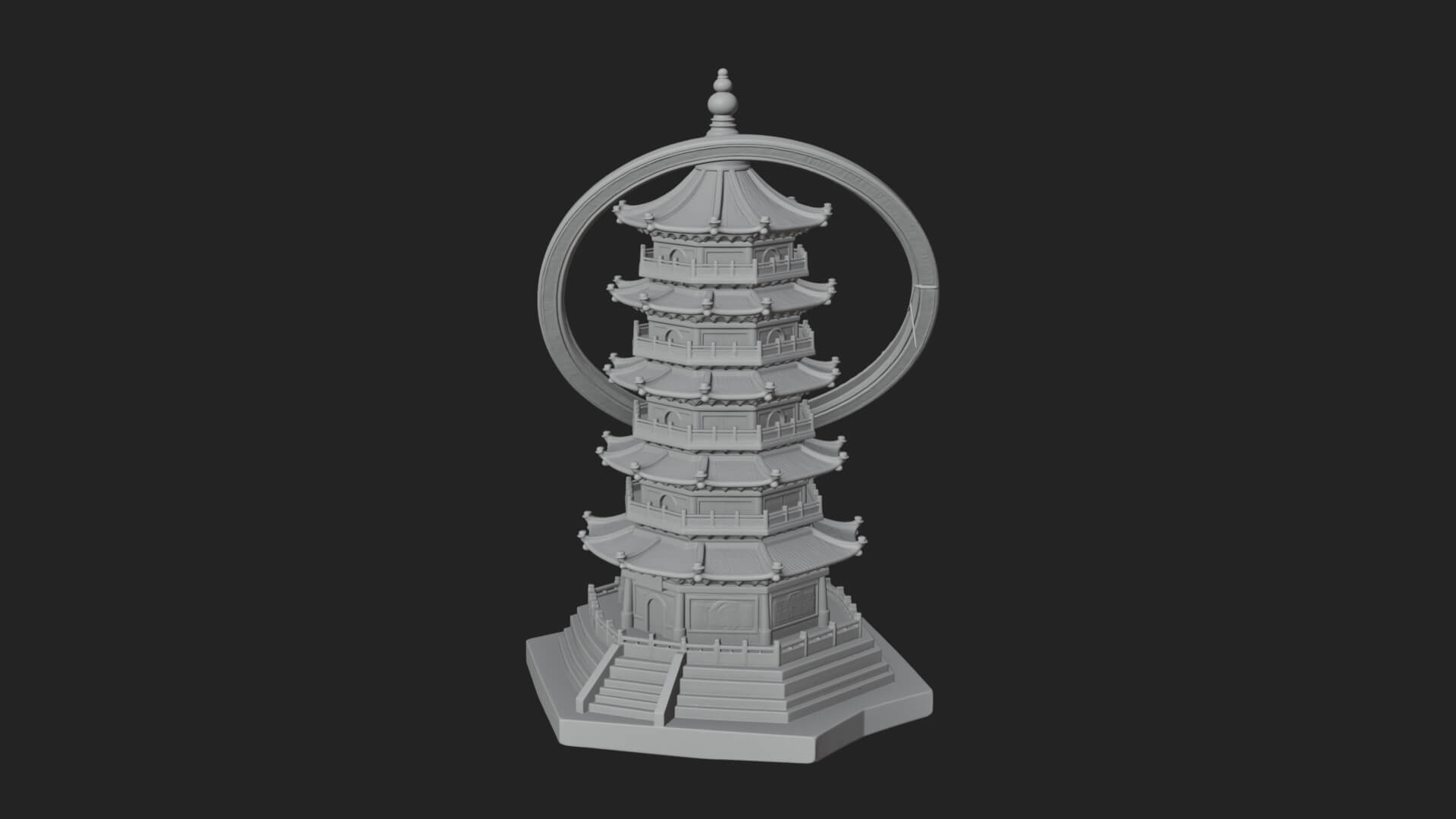 Ringed Orbit Pagoda Tower Design 4 3D Print Model 3D Model