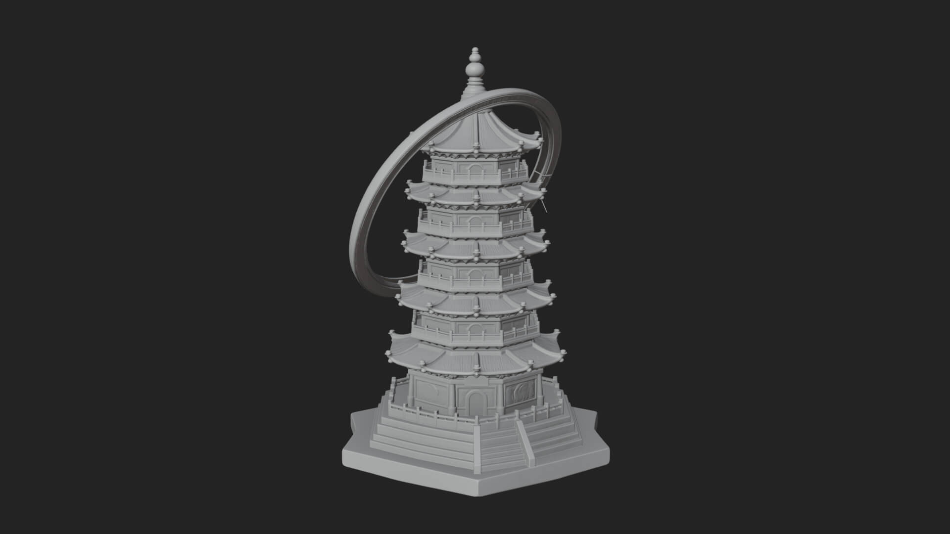 Ringed Orbit Pagoda Tower Design 4 3D Print Model 3D Model