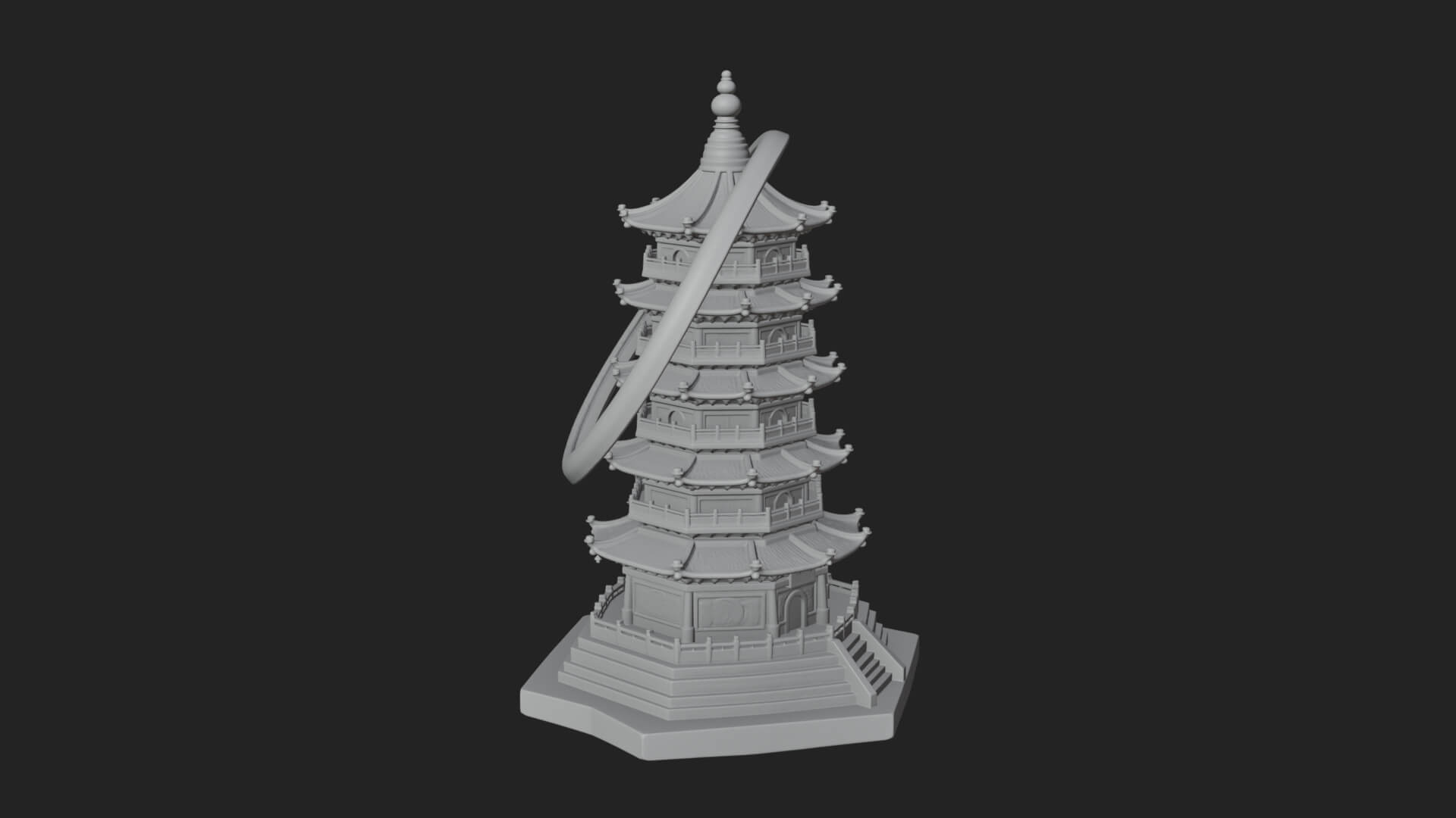Ringed Orbit Pagoda Tower Design 4 3D Print Model 3D Model