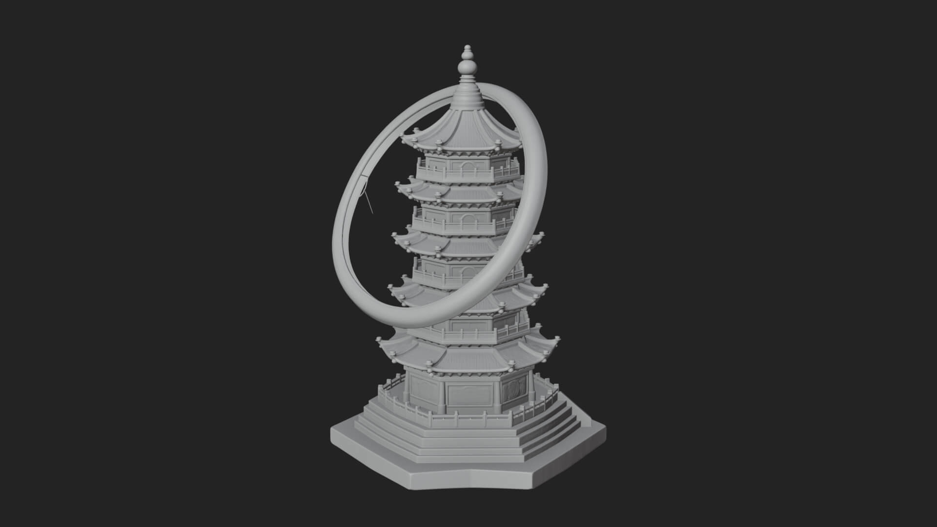 Ringed Orbit Pagoda Tower Design 4 3D Print Model 3D Model