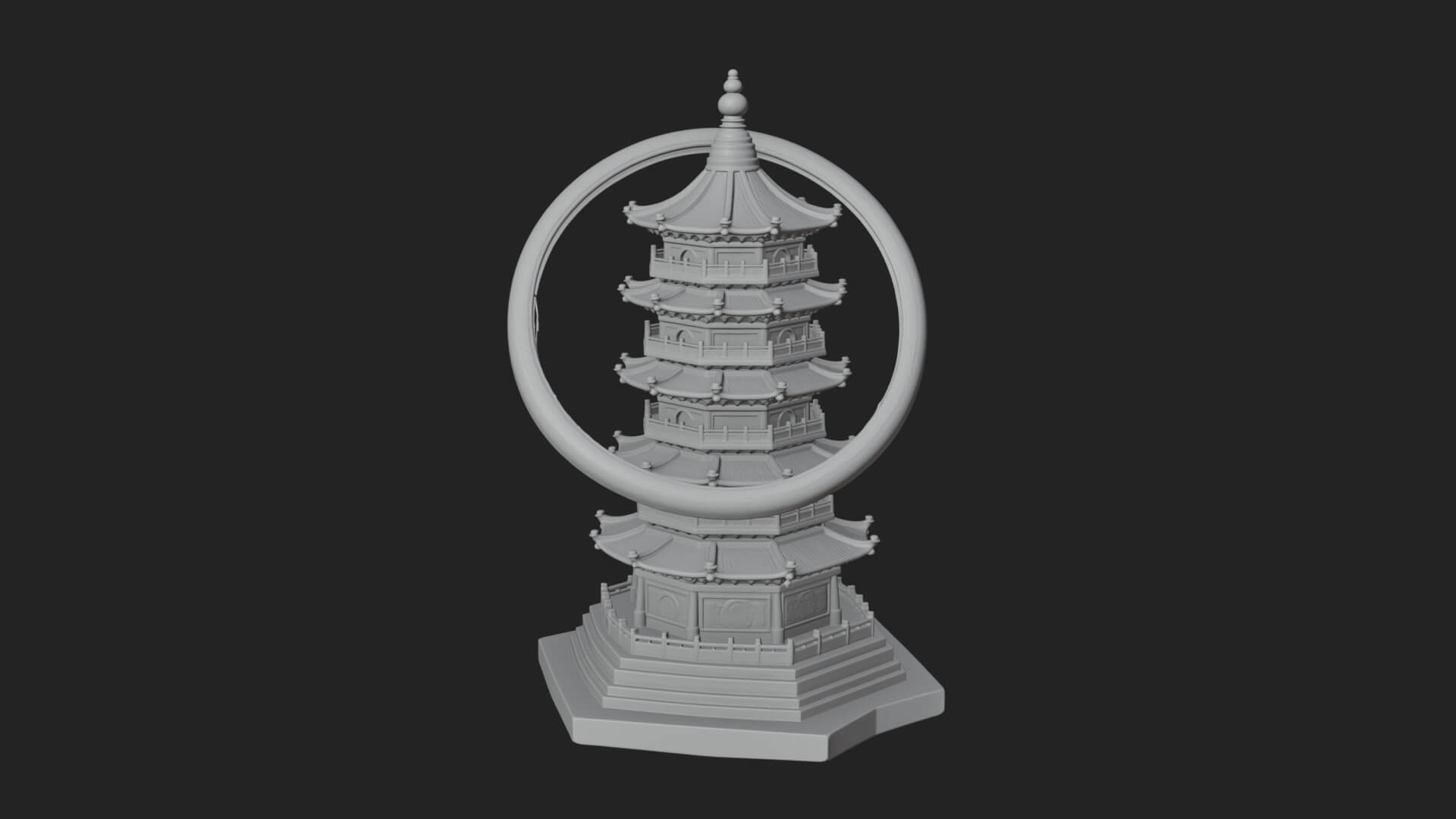 Ringed Orbit Pagoda Tower Design 4 3D Print Model 3D Model