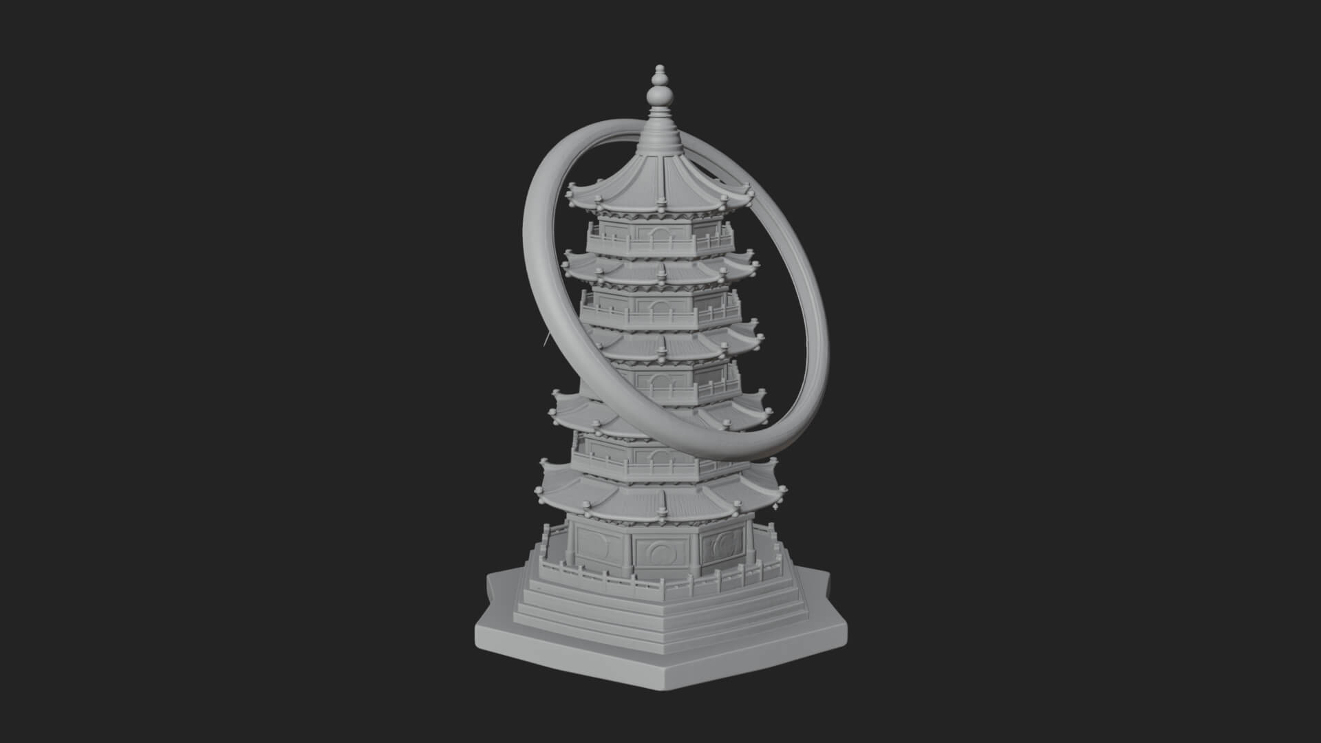 Ringed Orbit Pagoda Tower Design 4 3D Print Model 3D Model