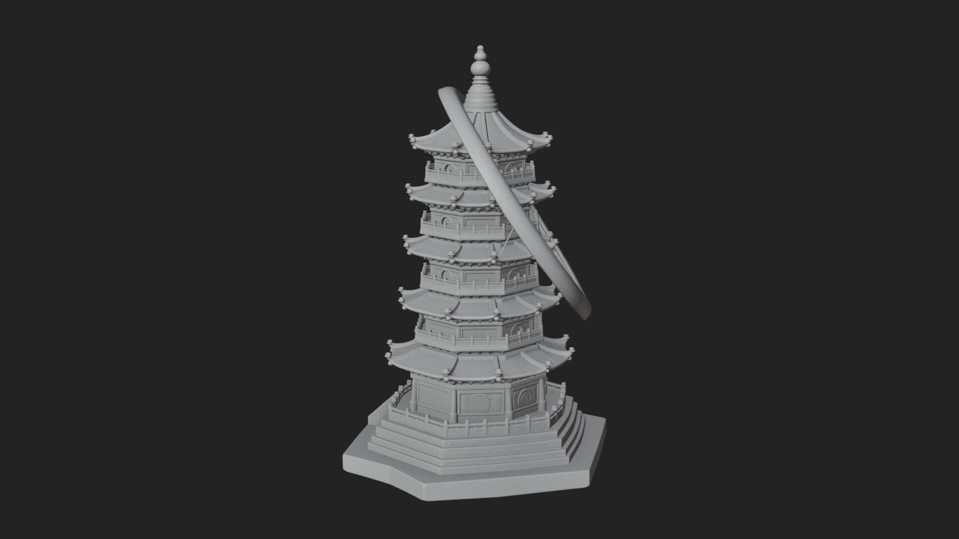 Ringed Orbit Pagoda Tower Design 4 3D Print Model 3D Model