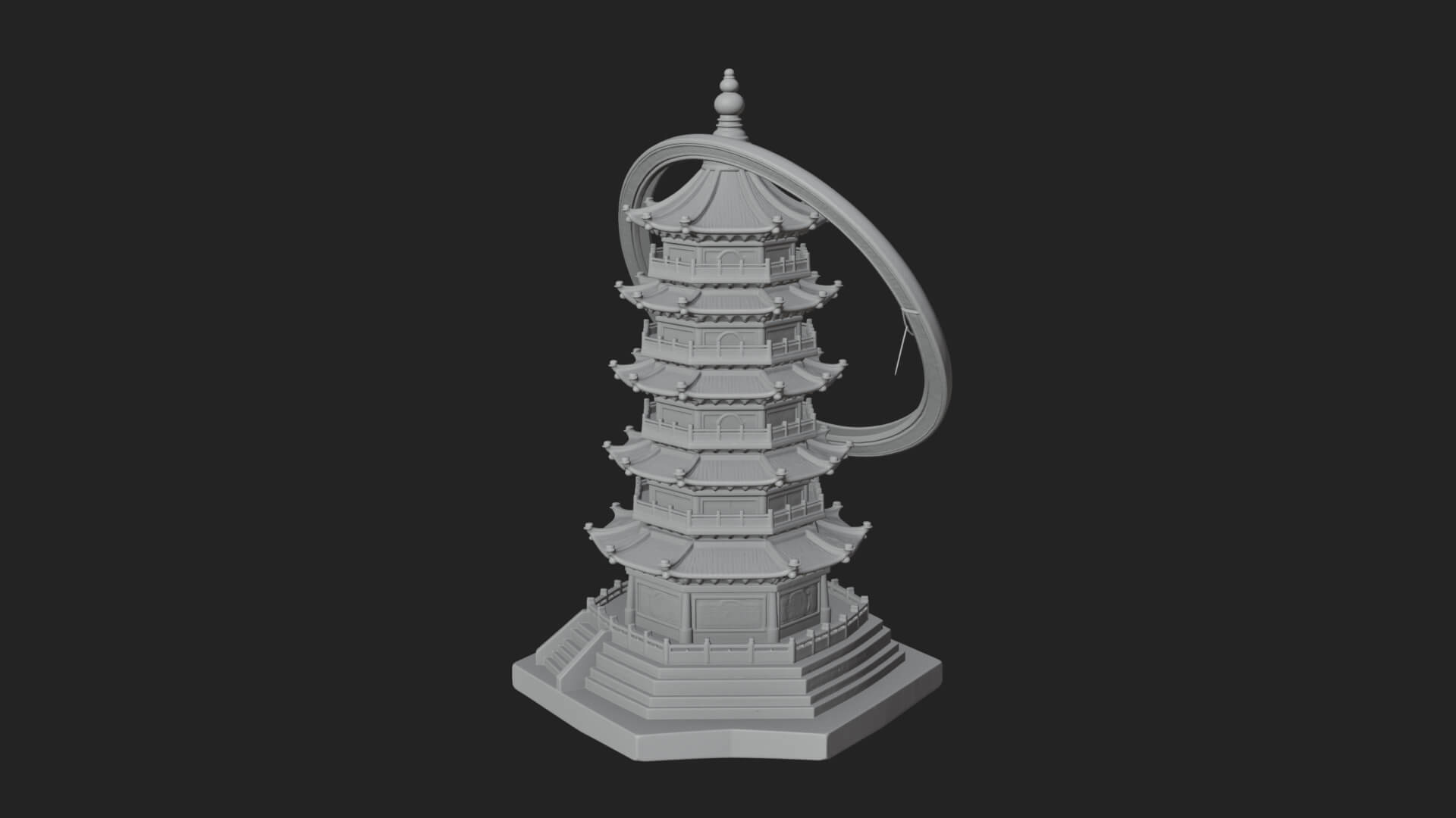 Ringed Orbit Pagoda Tower Design 4 3D Print Model 3D Model