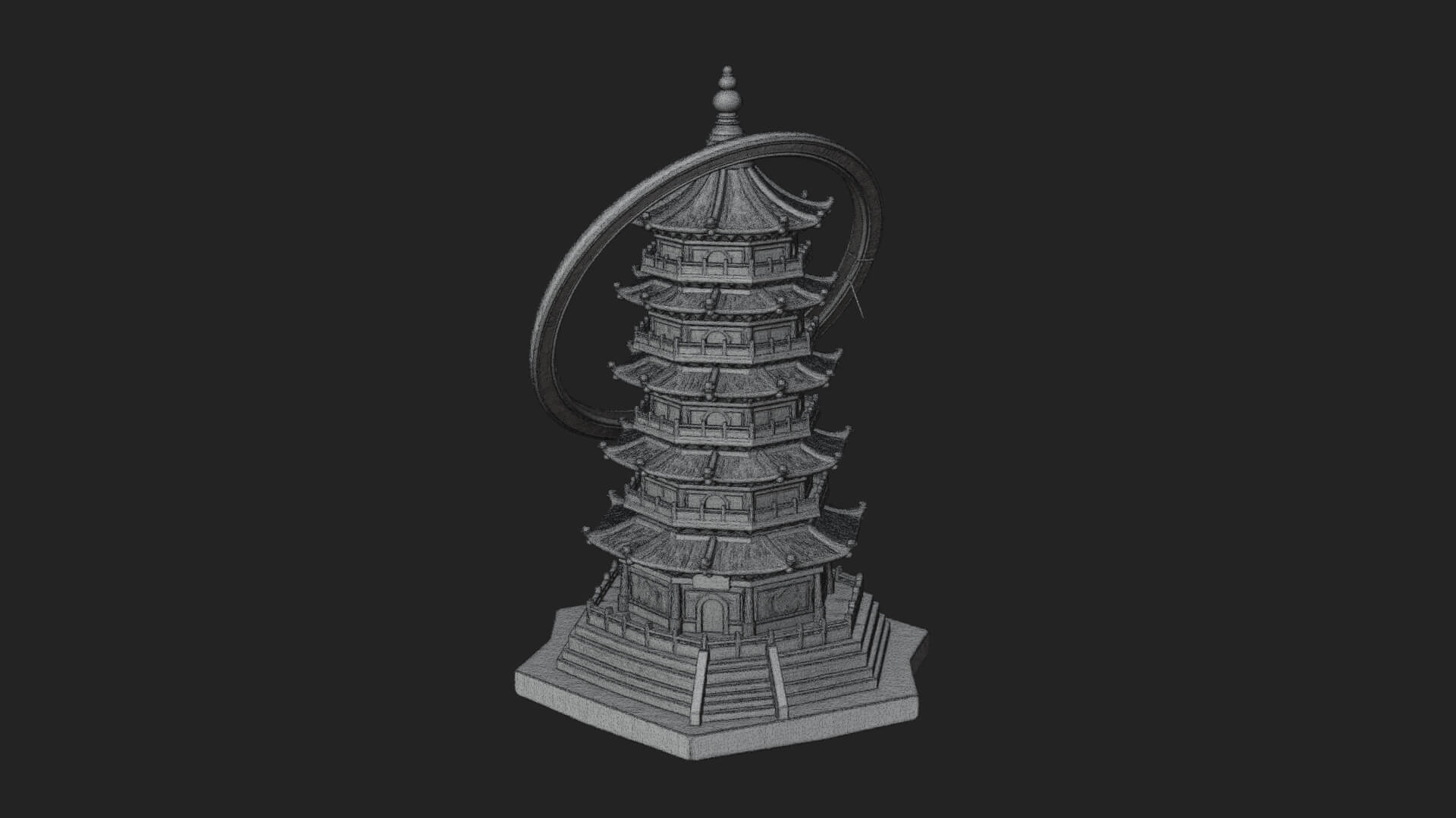 Ringed Orbit Pagoda Tower Design 4 3D Print Model 3D Model