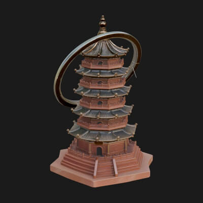 Ringed Orbit Pagoda Tower Design 4 3D Print Model