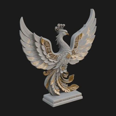 Rising Phoenix Bird Statue Design 10 3D Print Model