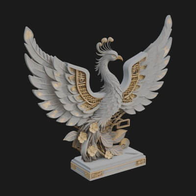 Rising Phoenix Bird Statue Design 12 3D Print Model