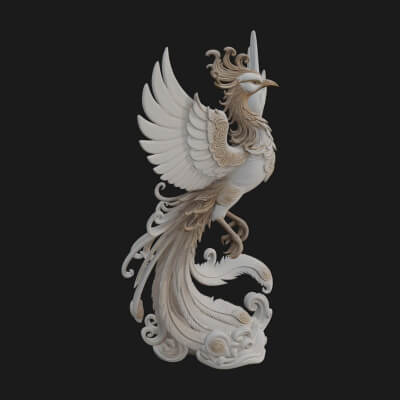 Rising Phoenix Bird Statue Design 4 3D Print Model