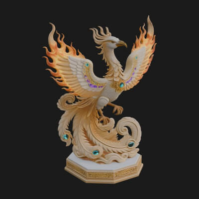 Rising Phoenix Bird Statue Design 5 3D Print Model