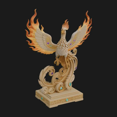 Rising Phoenix Bird Statue Design 7 3D Print Model