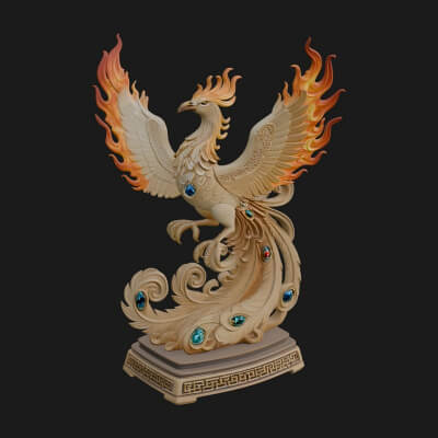 Rising Phoenix Bird Statue Design 8 3D Print Model