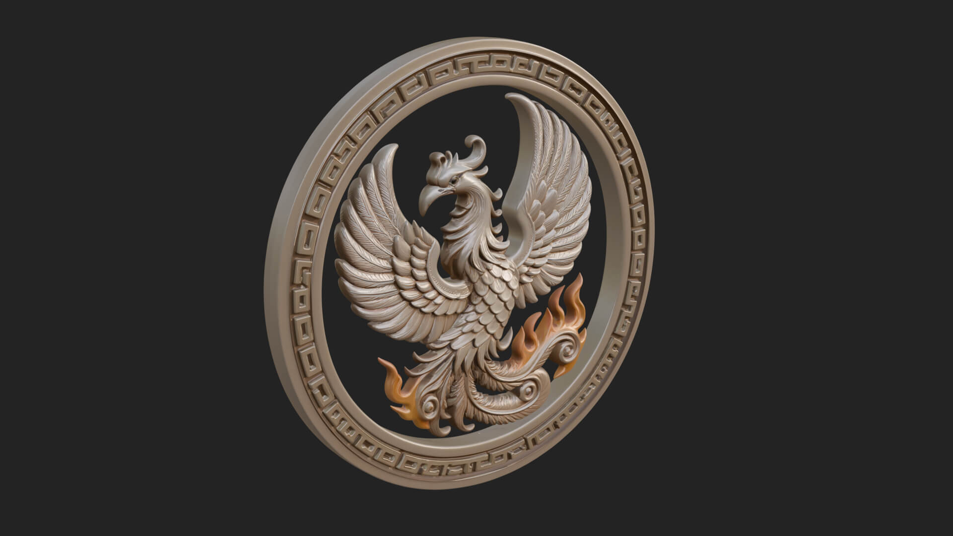 Rising Phoenix Oval Plaque Design 1 3D Print Model 3D Model
