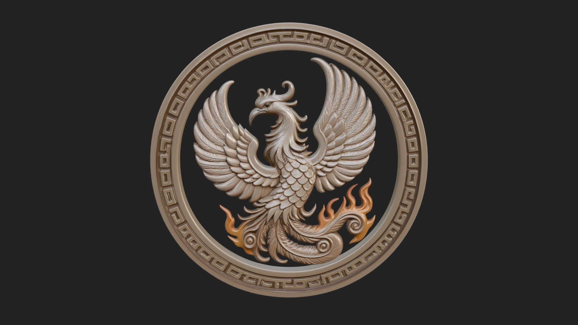 Rising Phoenix Oval Plaque Design 1 3D Print Model 3D Model