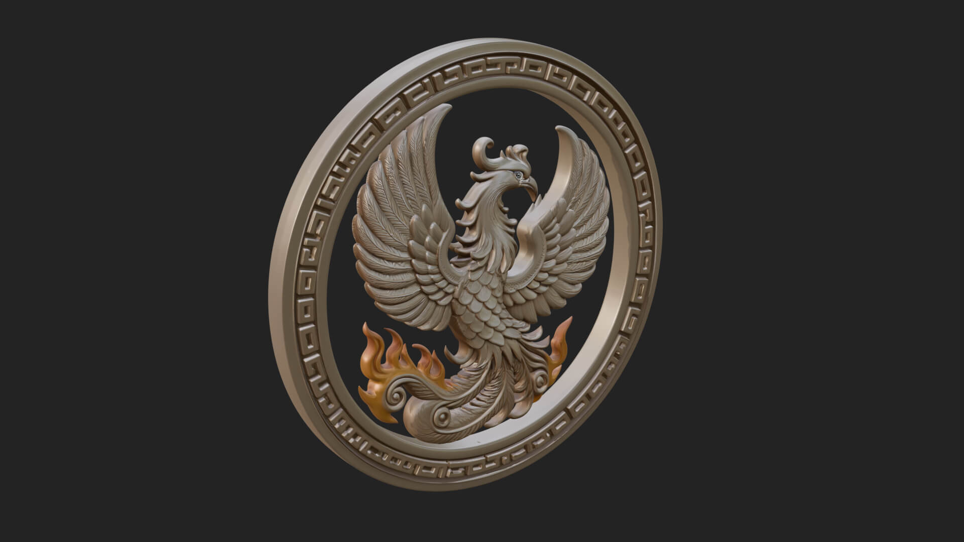 Rising Phoenix Oval Plaque Design 1 3D Print Model 3D Model