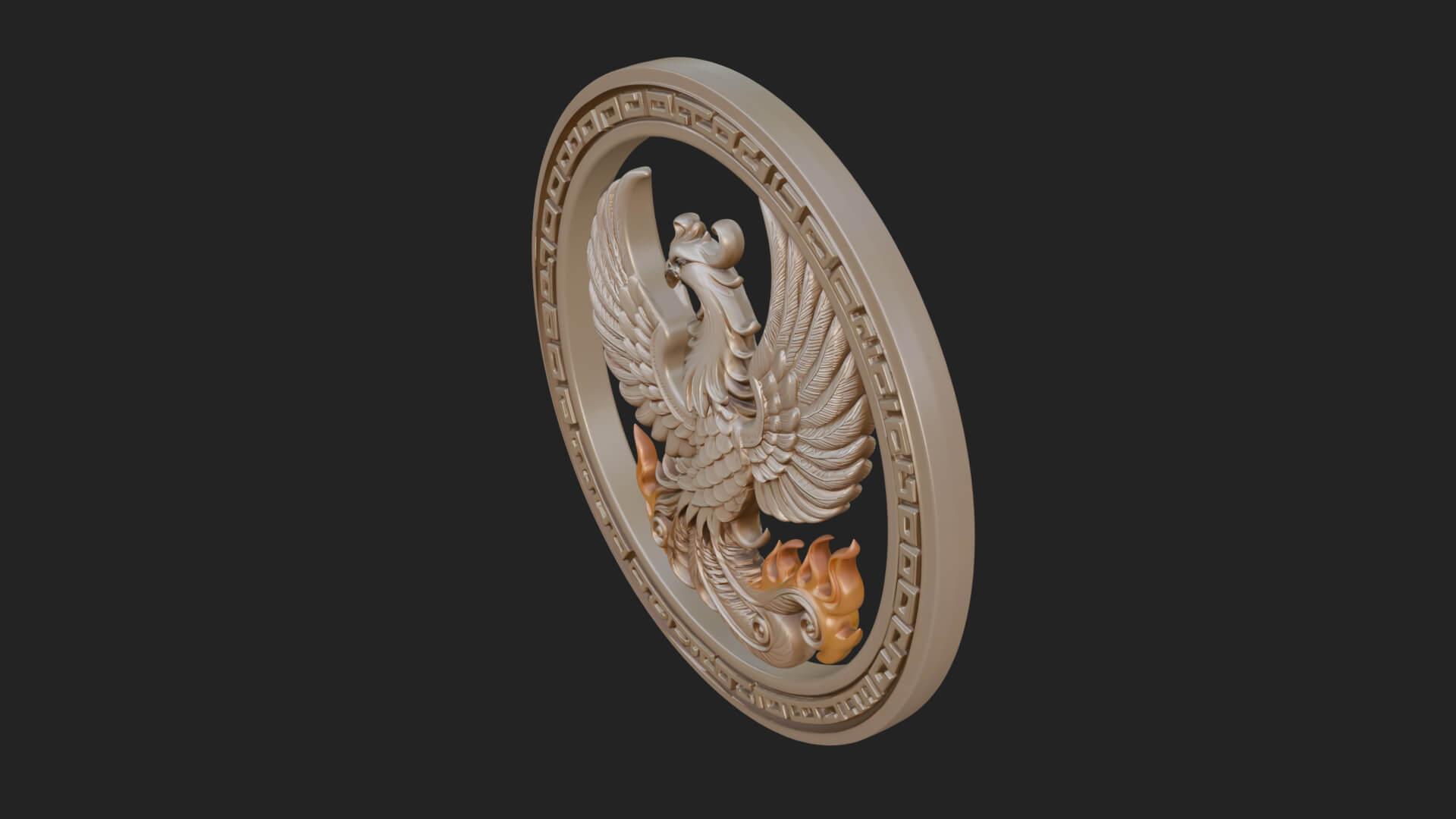 Rising Phoenix Oval Plaque Design 1 3D Print Model 3D Model