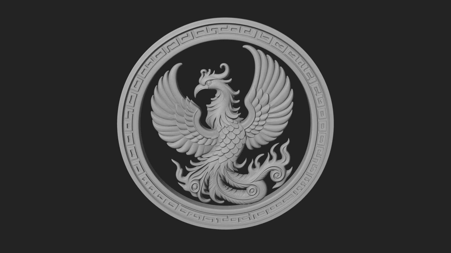 Rising Phoenix Oval Plaque Design 1 3D Print Model 3D Model