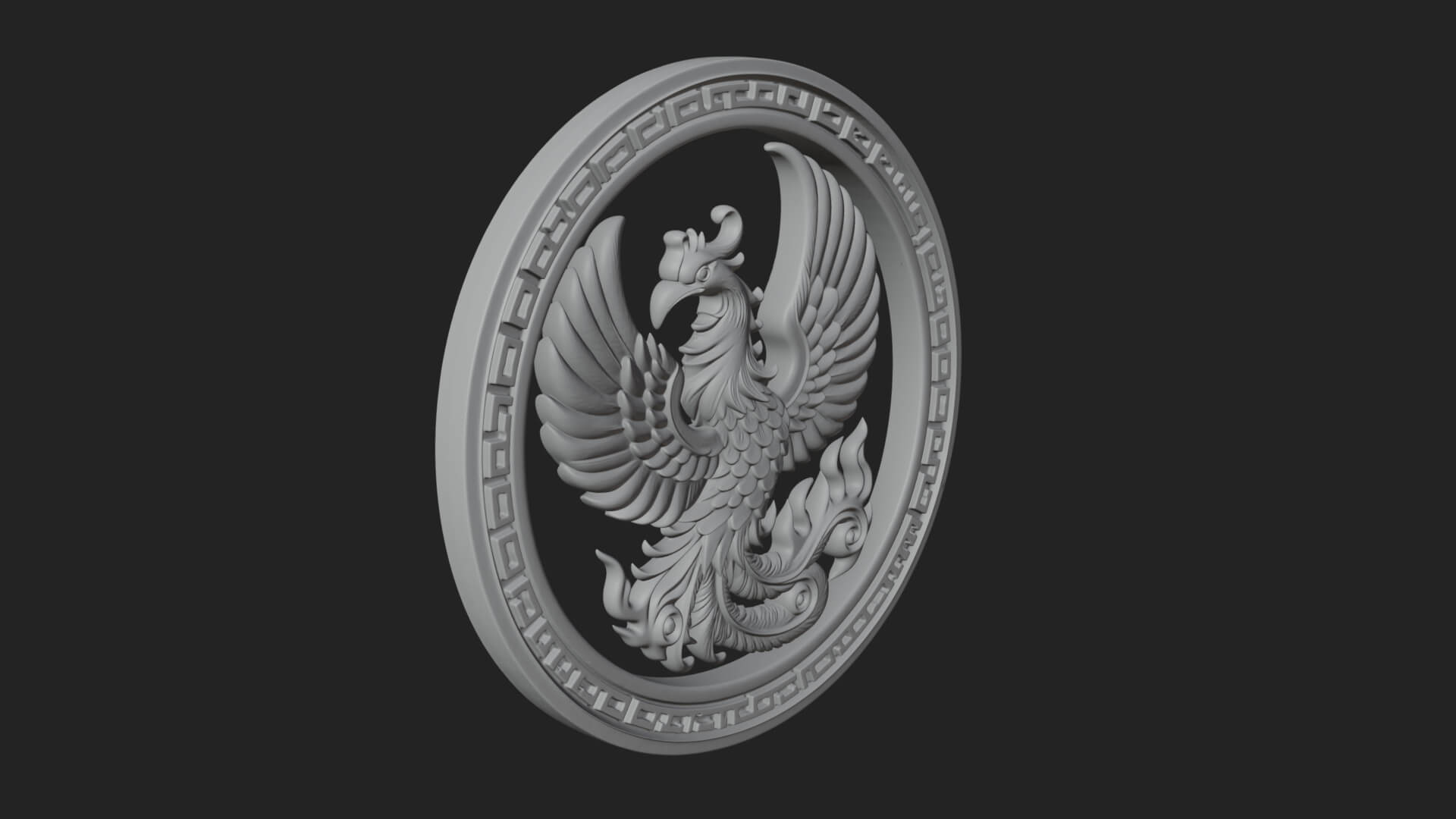 Rising Phoenix Oval Plaque Design 1 3D Print Model 3D Model