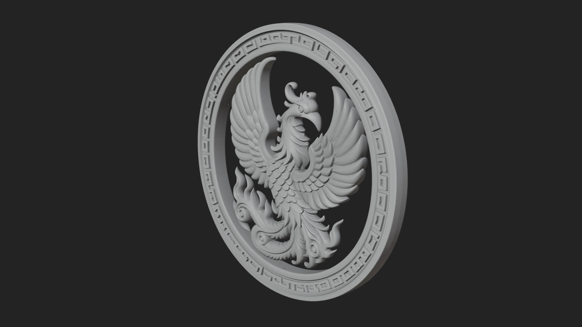 Rising Phoenix Oval Plaque Design 1 3D Print Model 3D Model