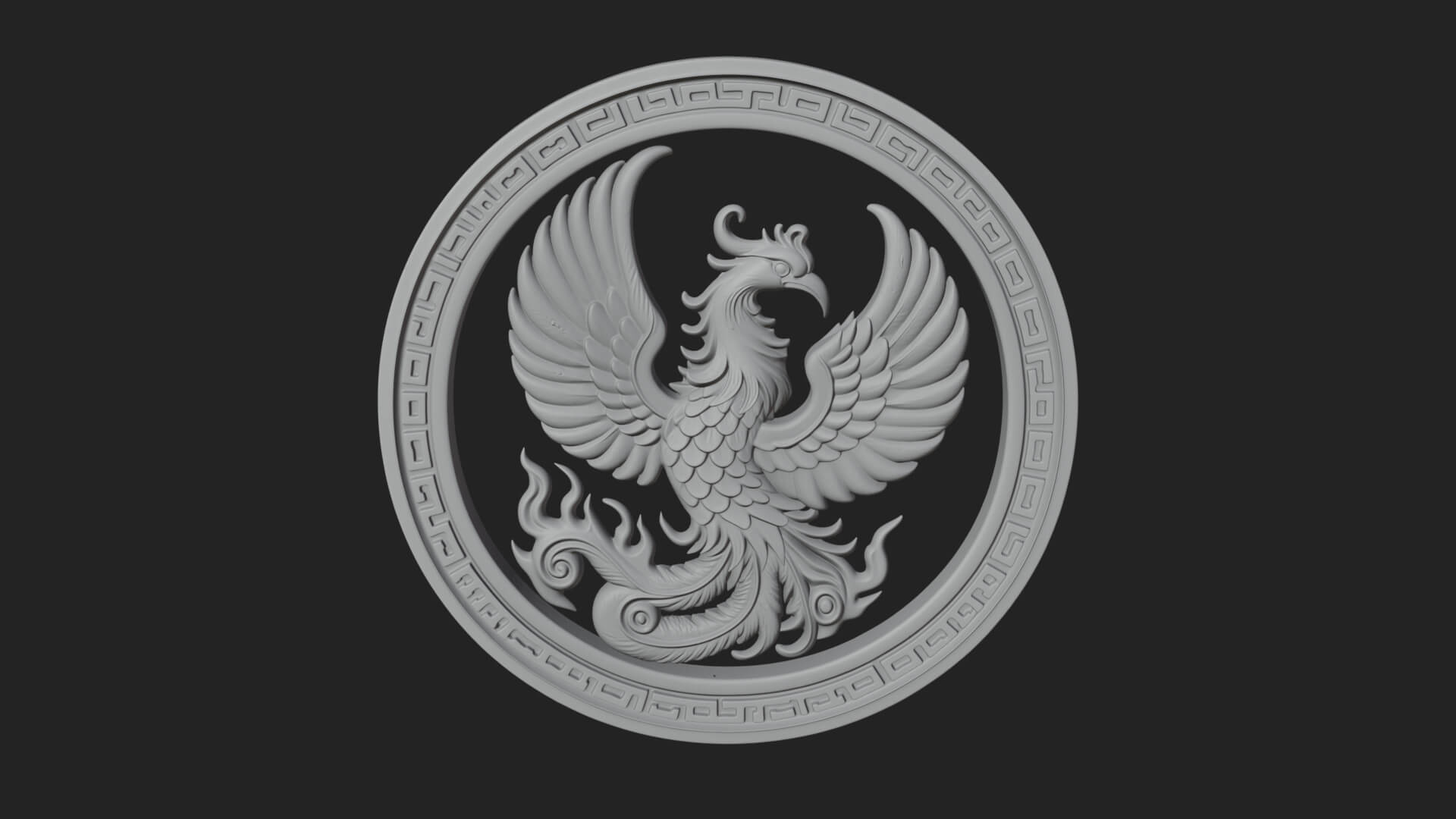 Rising Phoenix Oval Plaque Design 1 3D Print Model 3D Model
