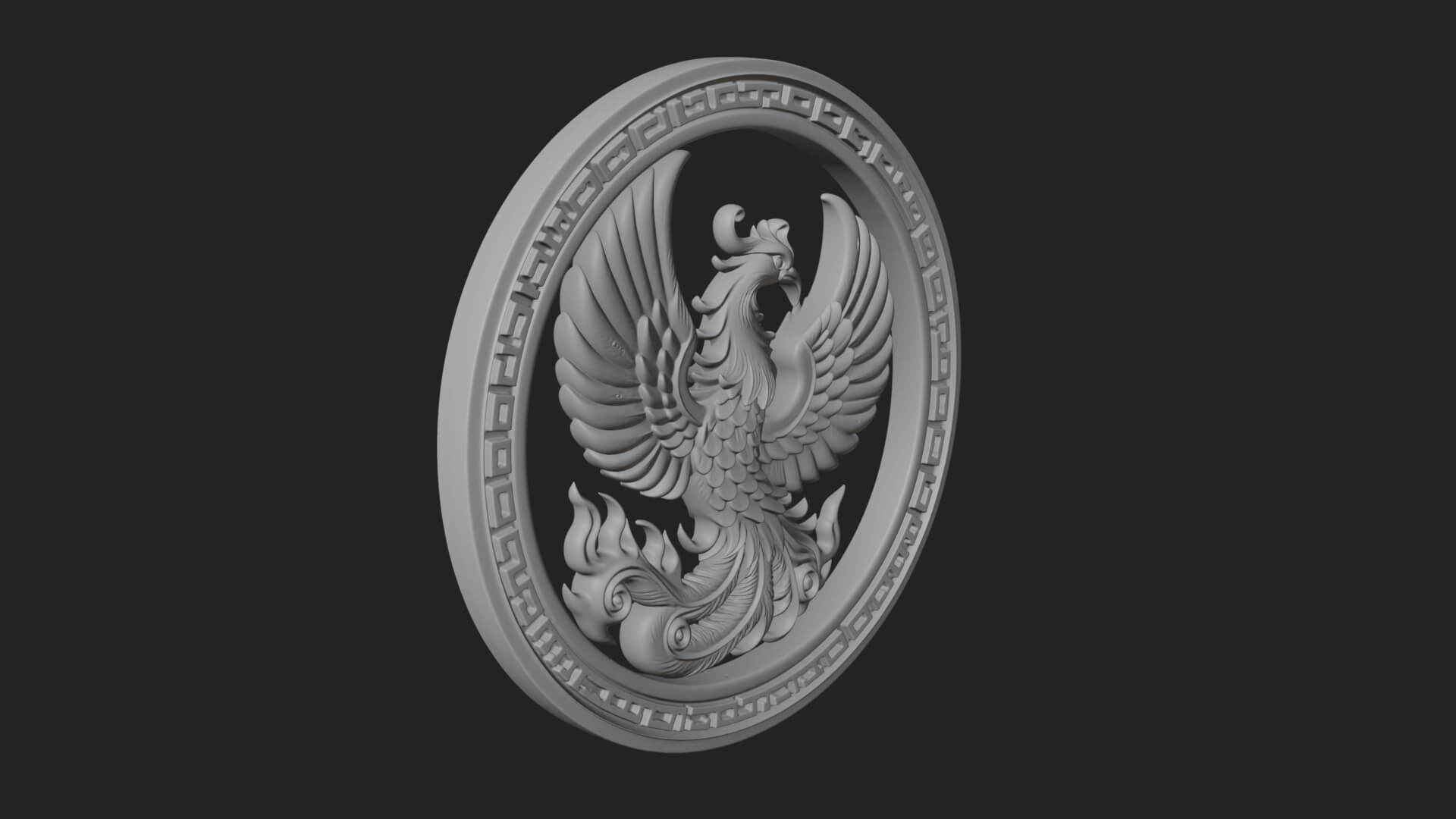 Rising Phoenix Oval Plaque Design 1 3D Print Model 3D Model