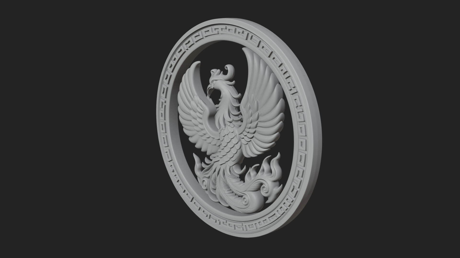 Rising Phoenix Oval Plaque Design 1 3D Print Model 3D Model