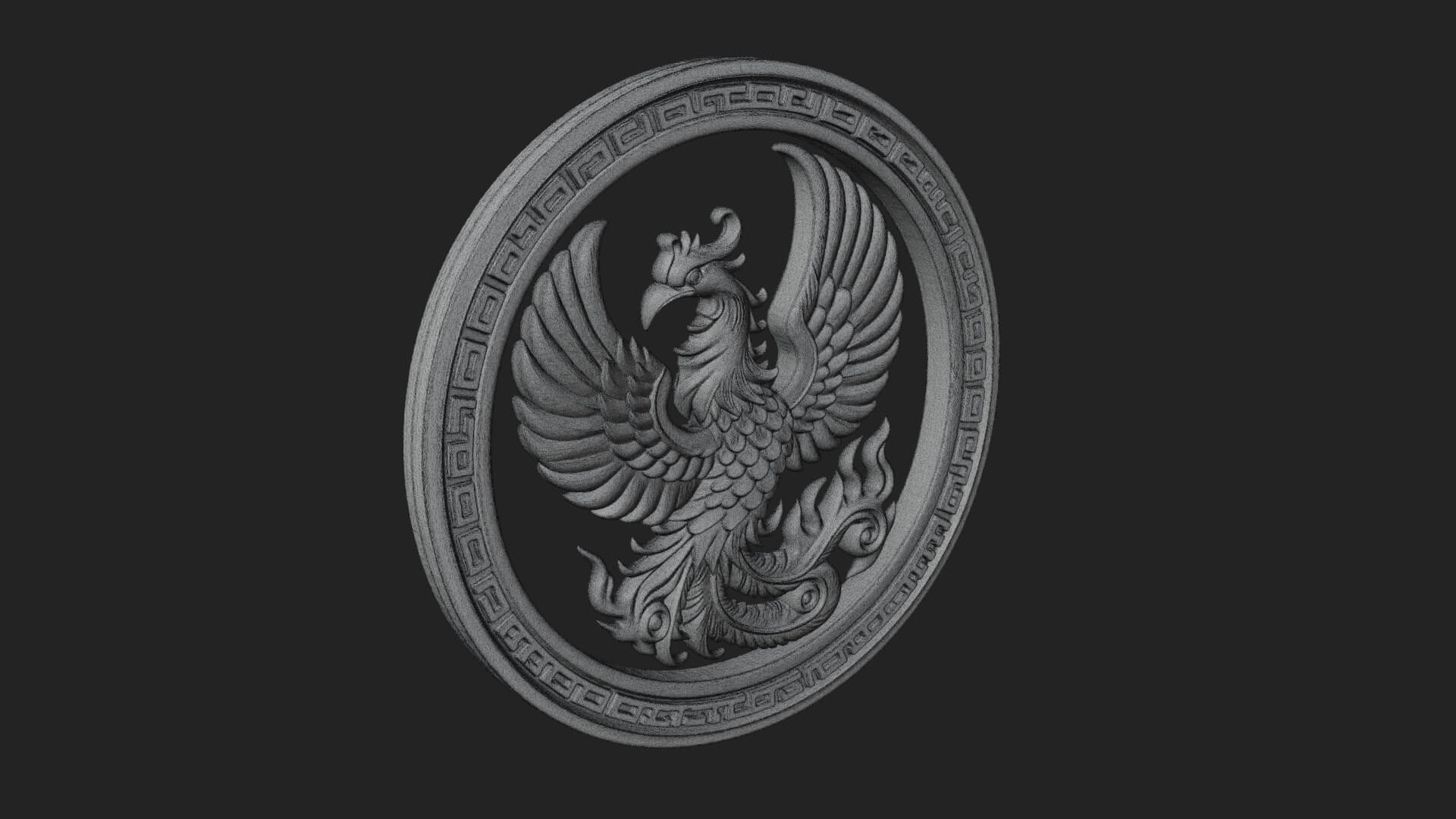 Rising Phoenix Oval Plaque Design 1 3D Print Model 3D Model