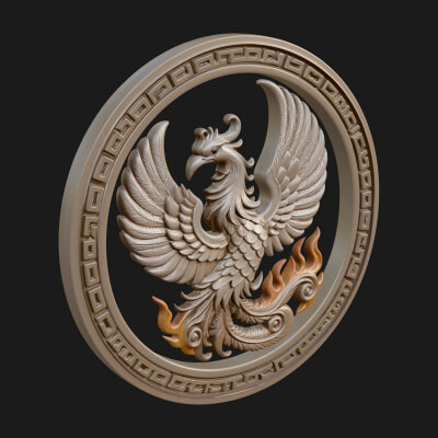 Rising Phoenix Oval Plaque Design 1 3D Print Model