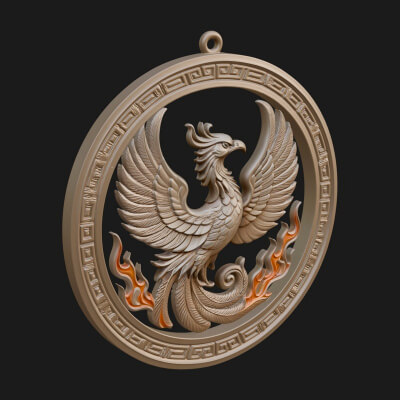 Rising Phoenix Oval Plaque Design 2 3D Print Model