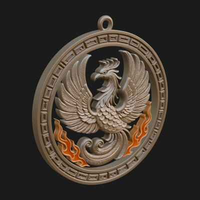 Rising Phoenix Oval Plaque Design 3 3D Print Model