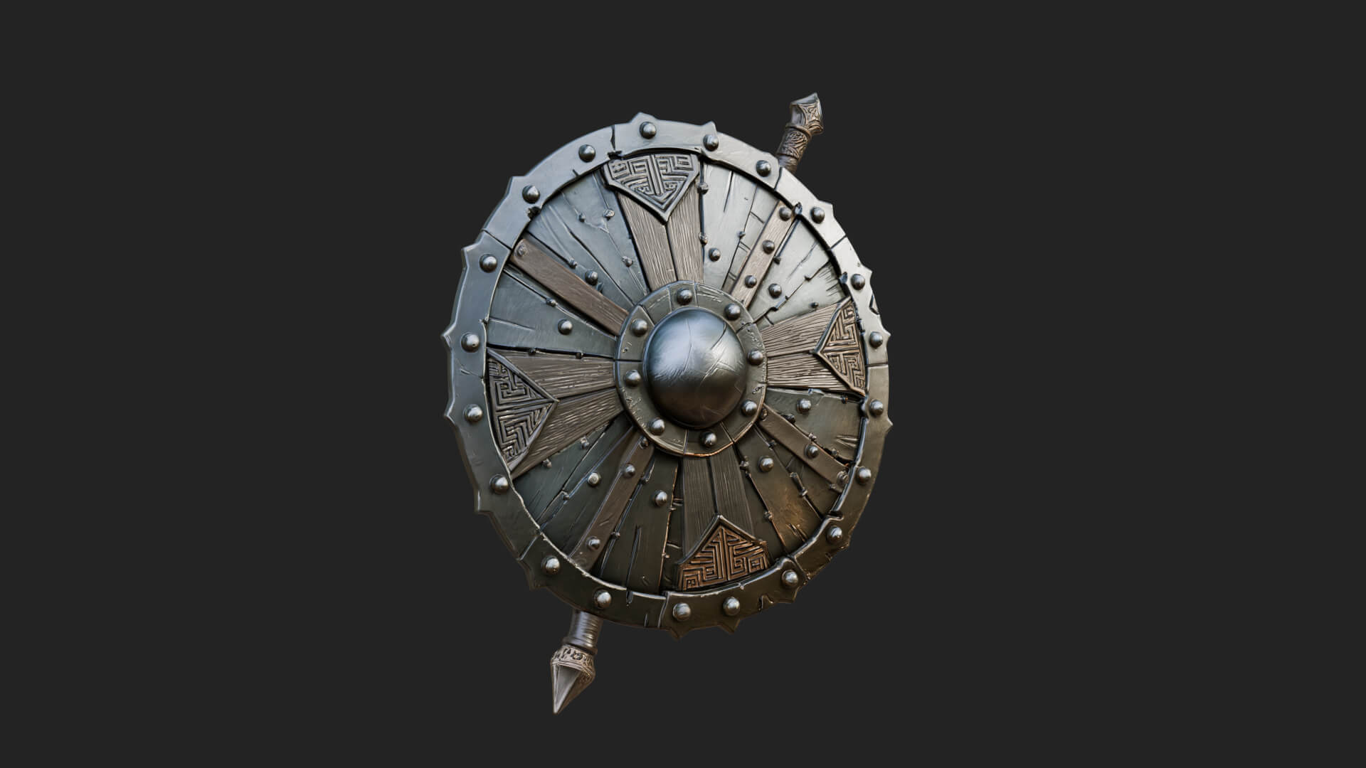 Riveted Round War Shield Model Design 1 3D Print Model 3D Model