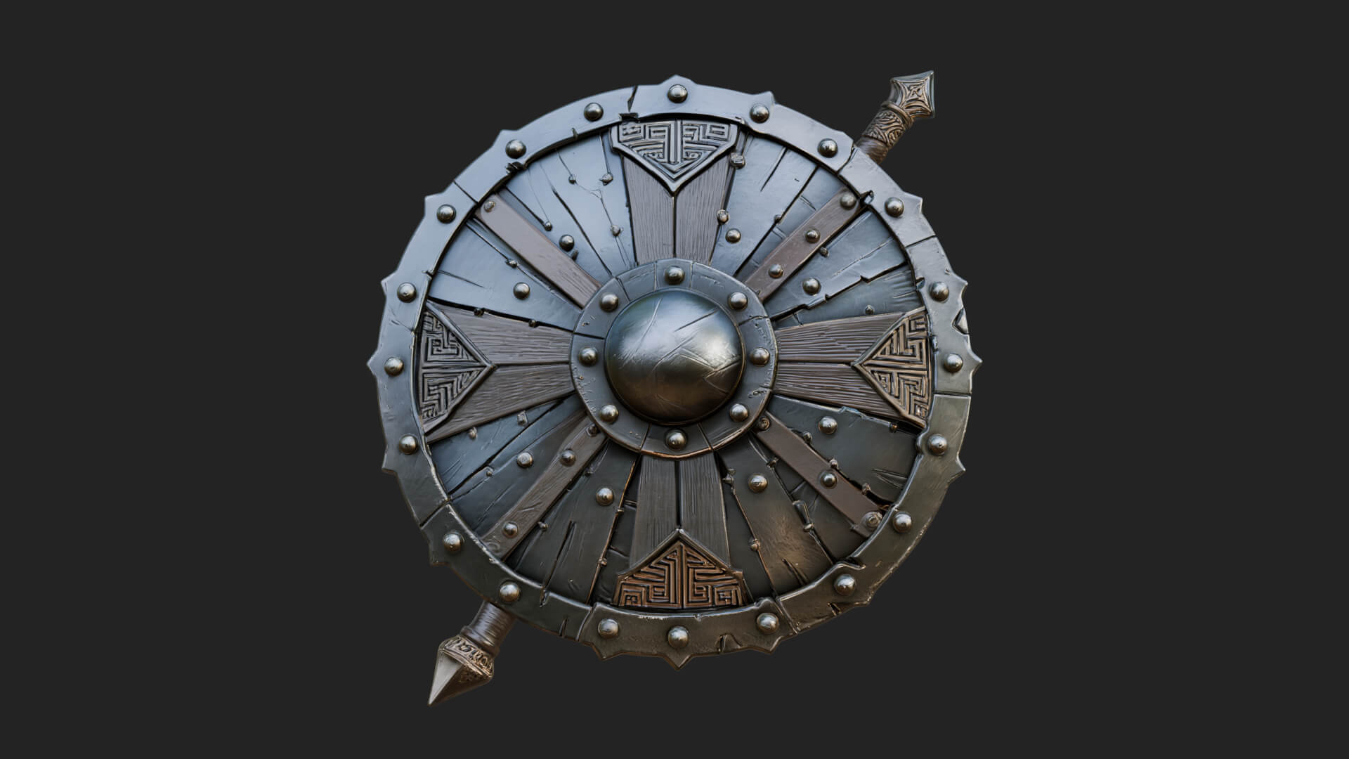 Riveted Round War Shield Model Design 1 3D Print Model 3D Model
