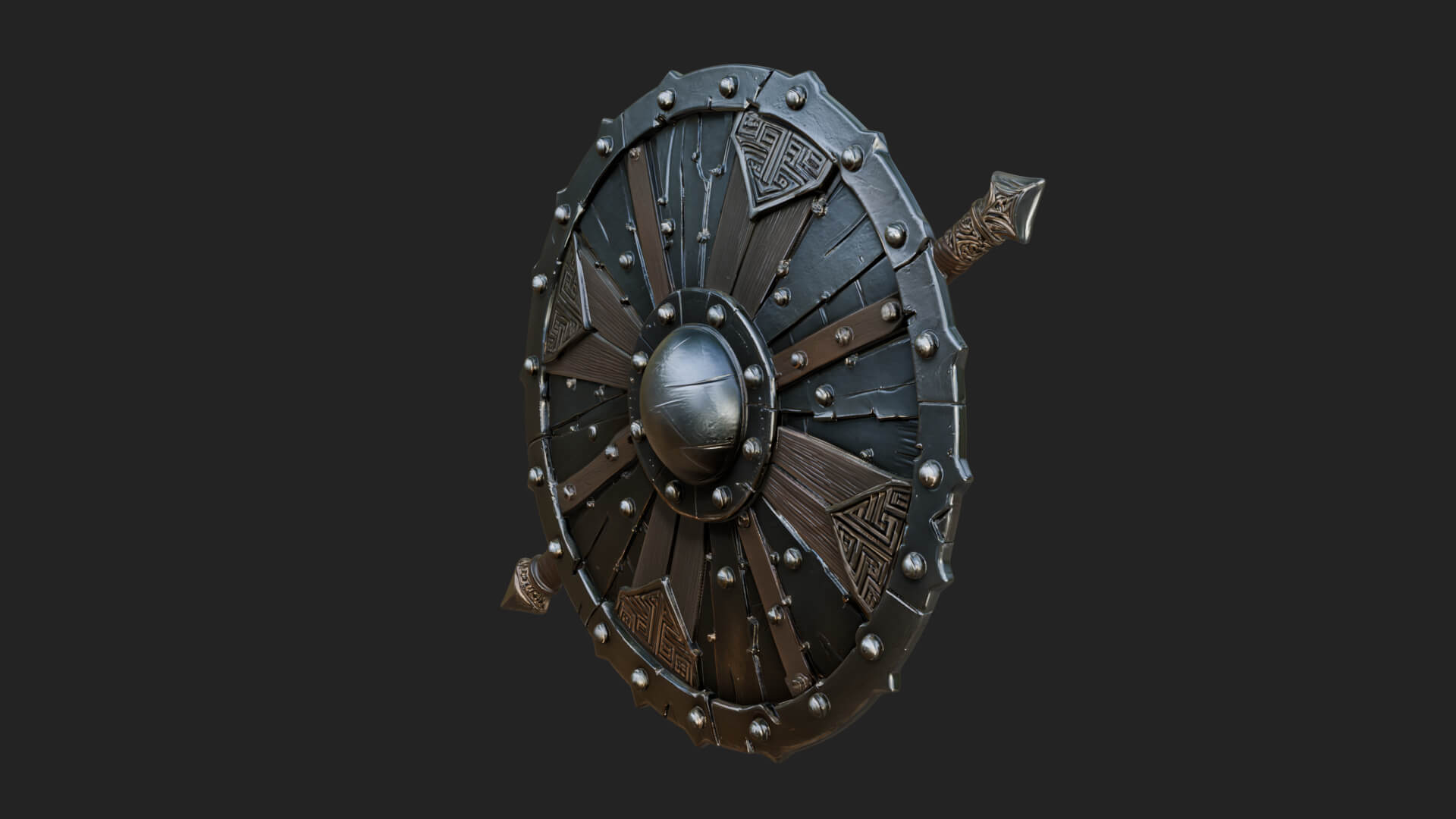 Riveted Round War Shield Model Design 1 3D Print Model 3D Model