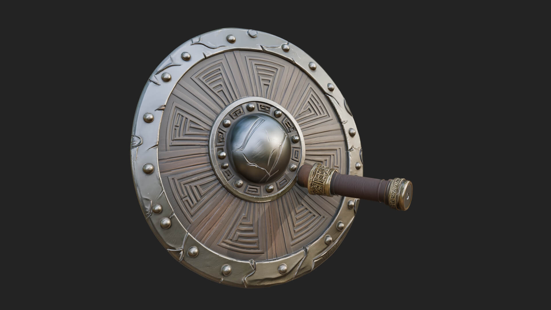 Riveted Round War Shield Model Design 11 3D Print Model 3D Model