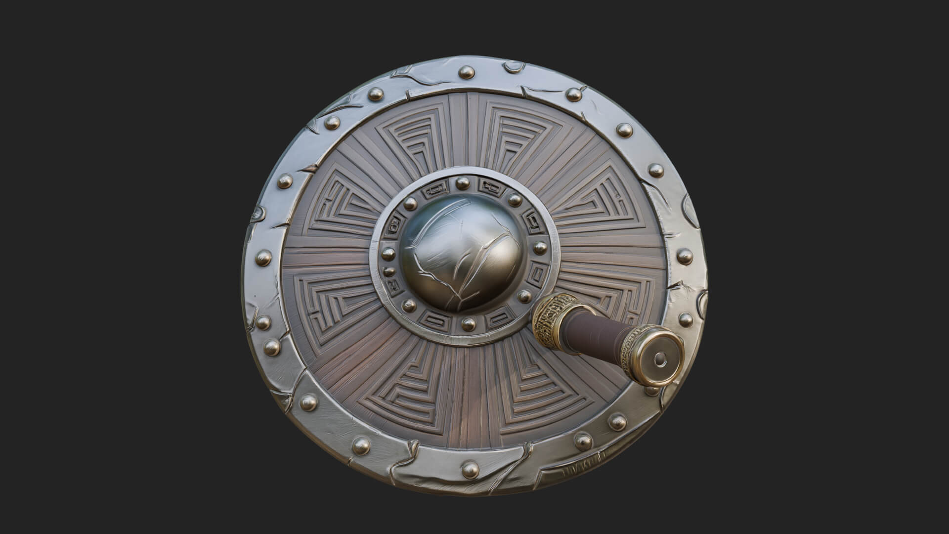 Riveted Round War Shield Model Design 11 3D Print Model 3D Model