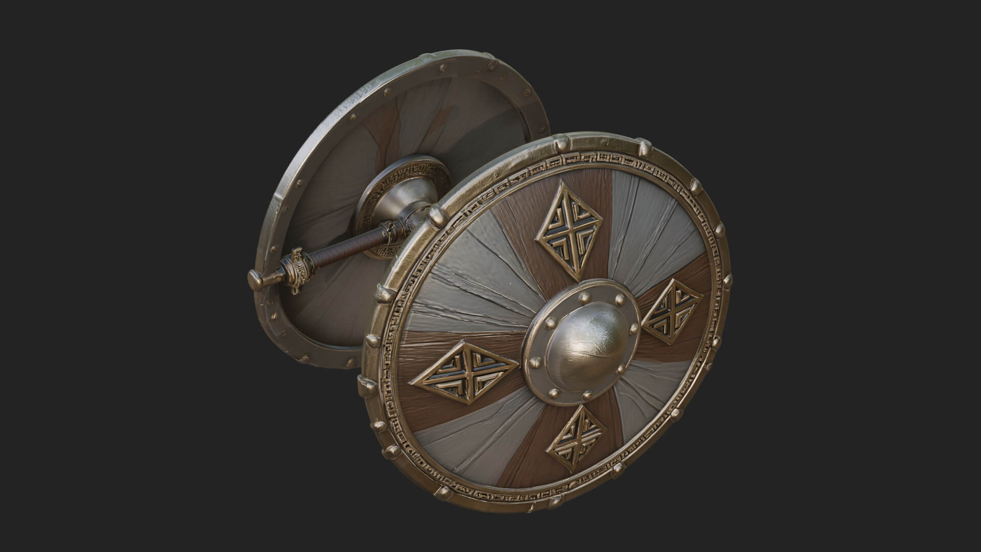 Riveted Round War Shield Model Design 14 3D Print Model 3D Model