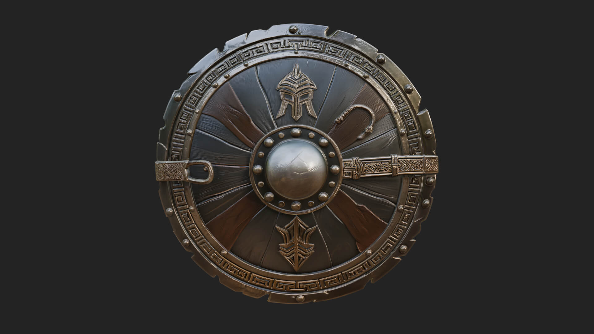 Riveted Round War Shield Model Design 15 3D Print Model 3D Model