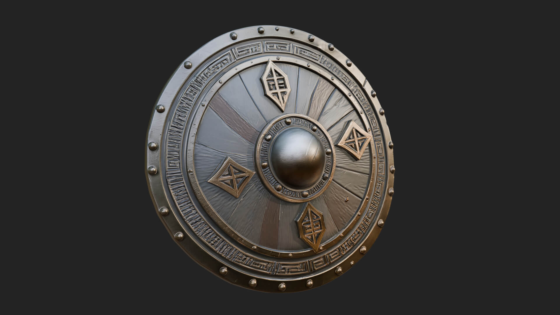 Riveted Round War Shield Model Design 16 3D Print Model 3D Model