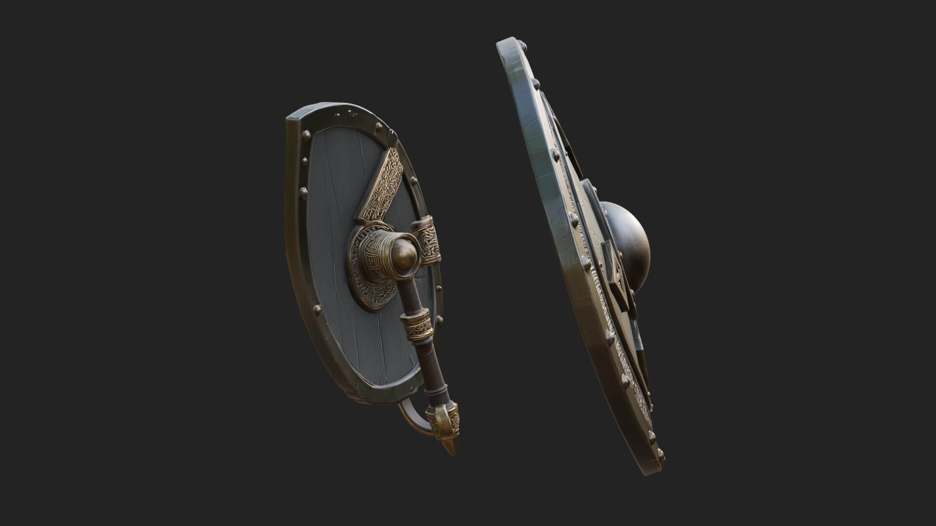 Riveted Round War Shield Model Design 16 3D Print Model 3D Model