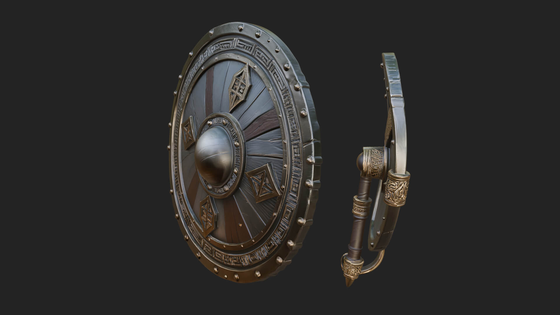 Riveted Round War Shield Model Design 16 3D Print Model 3D Model