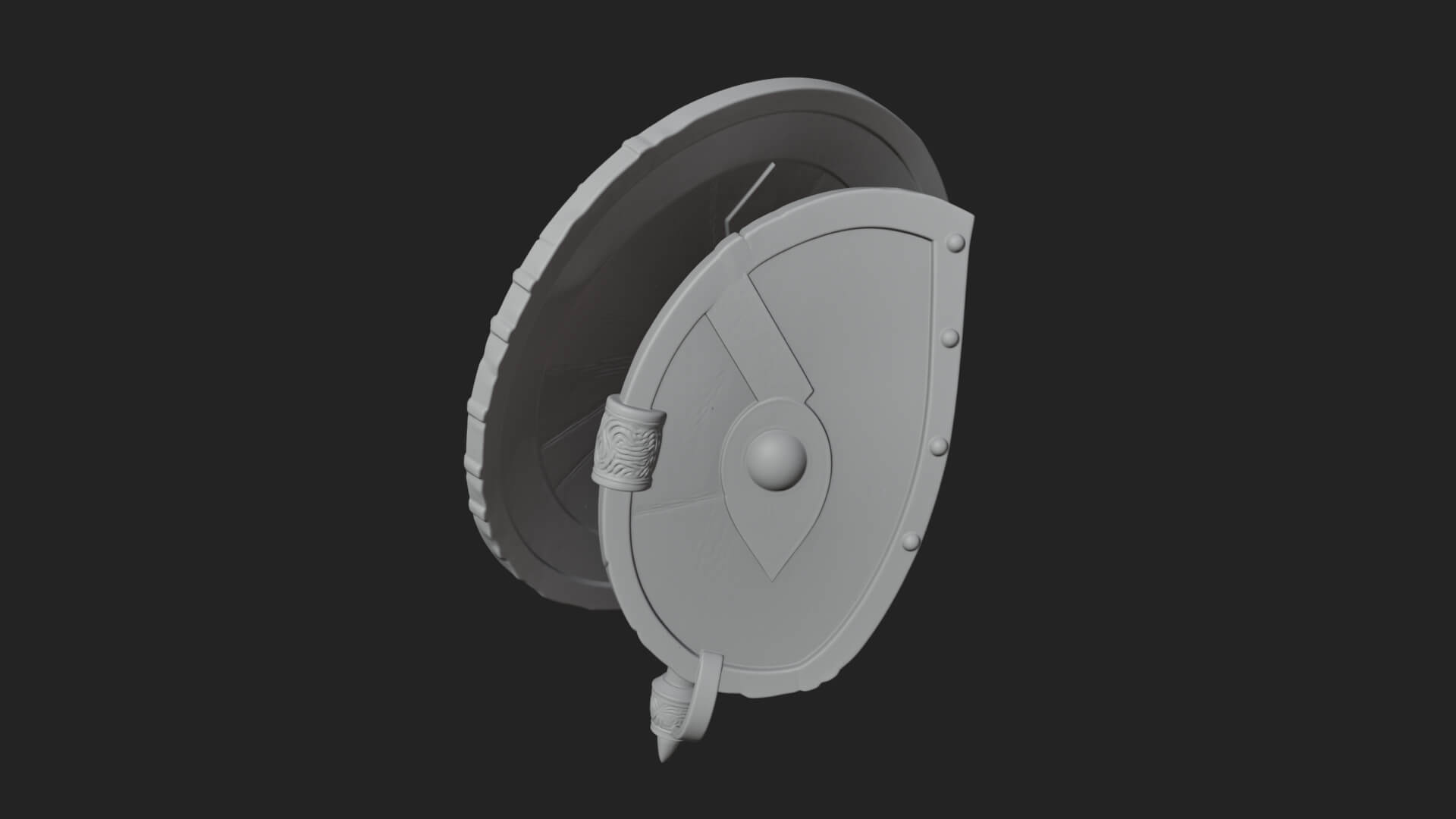 Riveted Round War Shield Model Design 16 3D Print Model 3D Model