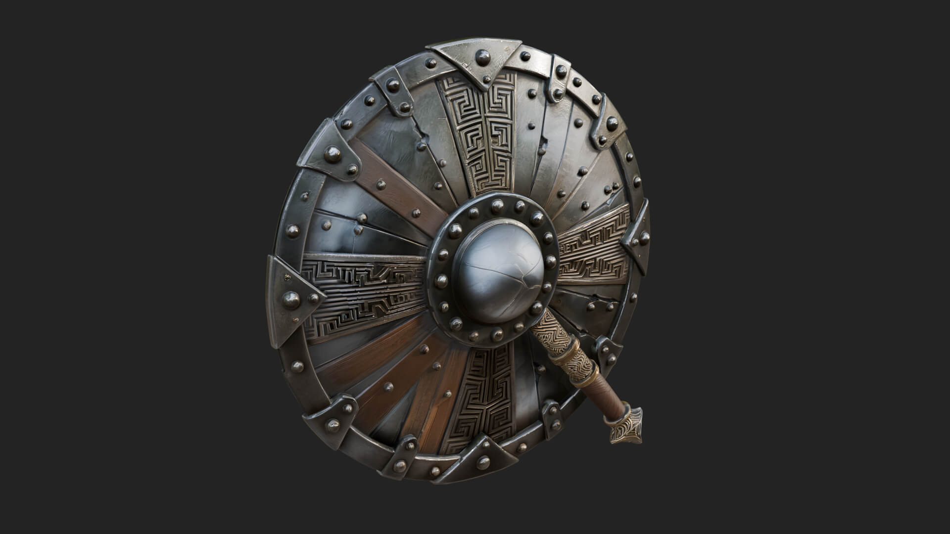 Riveted Round War Shield Model Design 2 3D Print Model 3D Model
