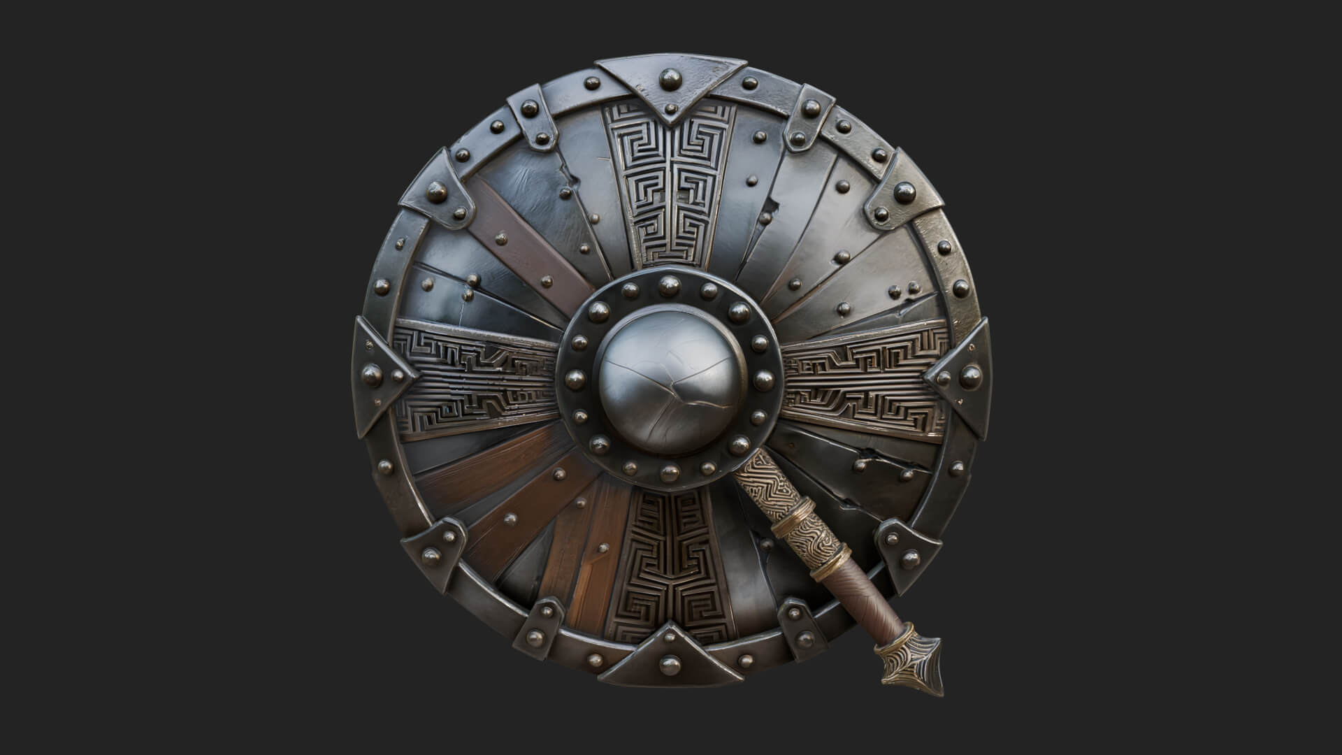 Riveted Round War Shield Model Design 2 3D Print Model 3D Model