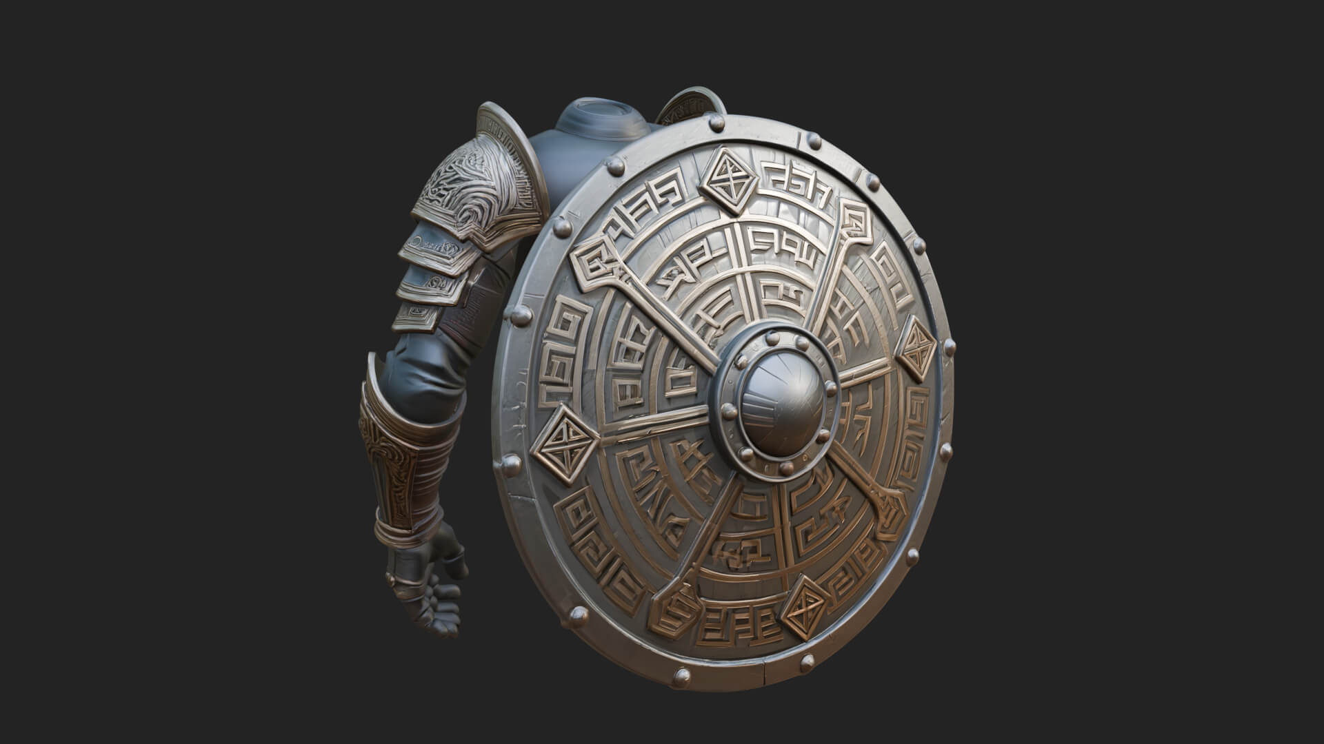 Riveted Round War Shield Model Design 21 3D Print Model 3D Model