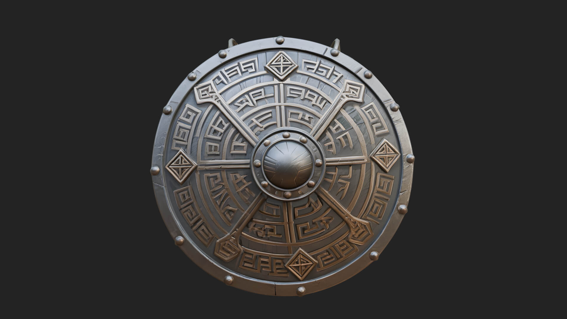 Riveted Round War Shield Model Design 21 3D Print Model 3D Model