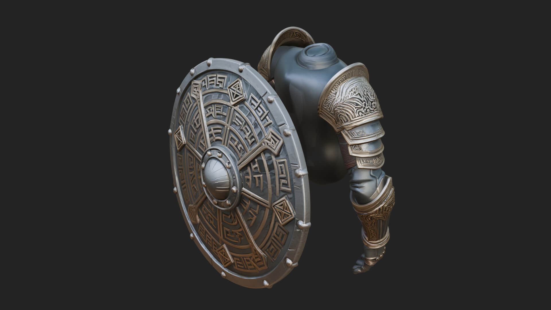 Riveted Round War Shield Model Design 21 3D Print Model 3D Model