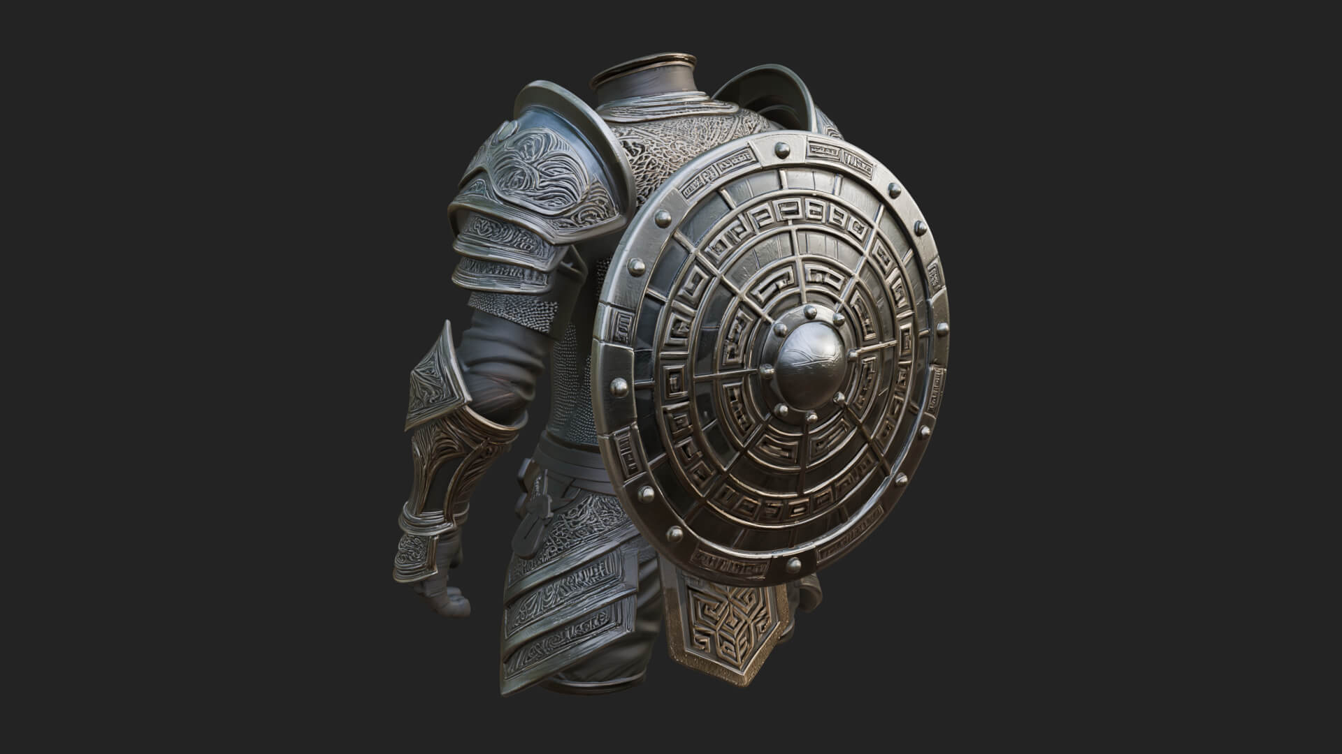 Riveted Round War Shield Model Design 24 3D Print Model 3D Model