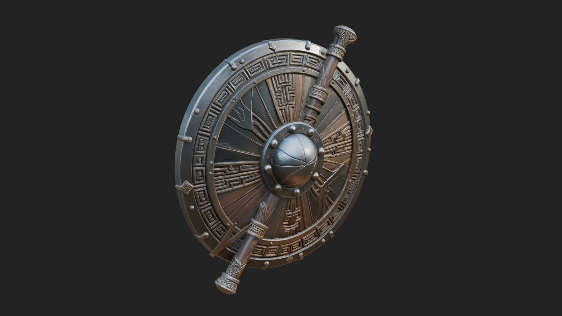 Riveted Round War Shield Model Design 25 3D Print Model 3D Model