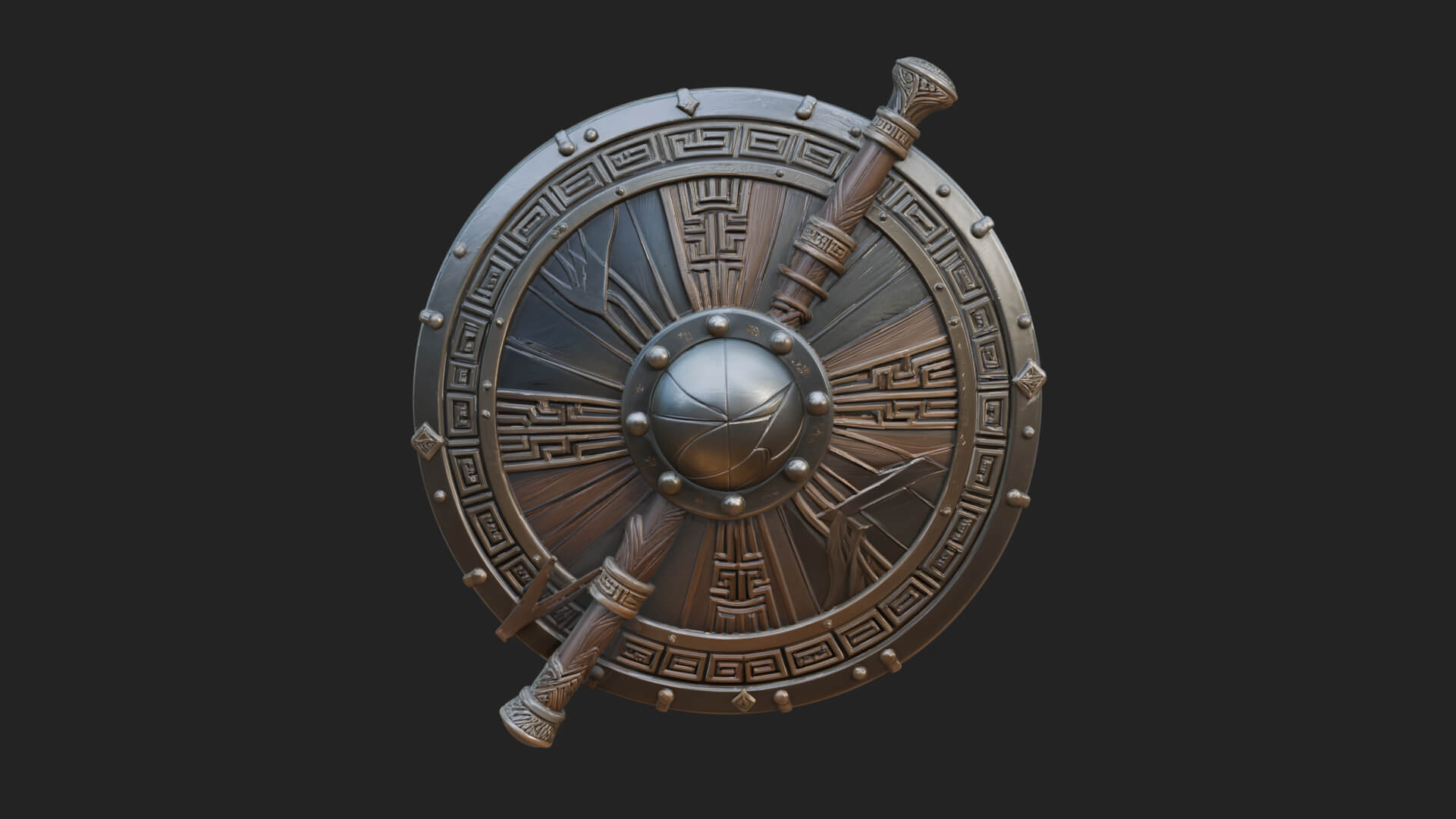 Riveted Round War Shield Model Design 25 3D Print Model 3D Model